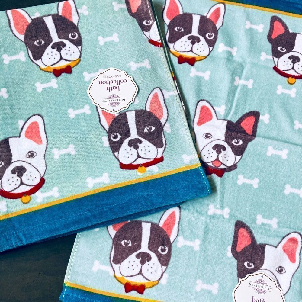Boston Terrier Frenchie Dog Bone Print Bath Towels Set